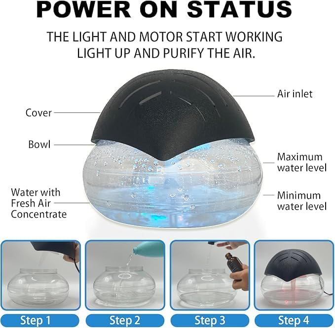 Air Purifier (Green) - Water Filter Air Washer For Home and Office - Essential Oil Aroma Diffuser With LED Night light - Small Air Cleaner For Smoke and Pets (Green)