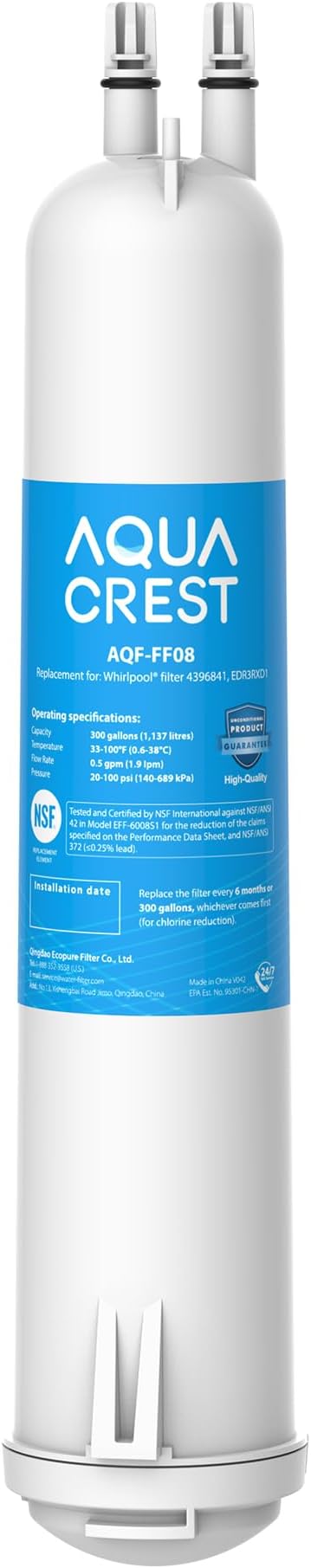 AQUA CREST EDR3RXD1 Replacement for 4396841, Everydrop® Filter 3, 4396710, Kenmore® 46-9083, 46-9030, Refrigerator Water Filter, 1 Filter