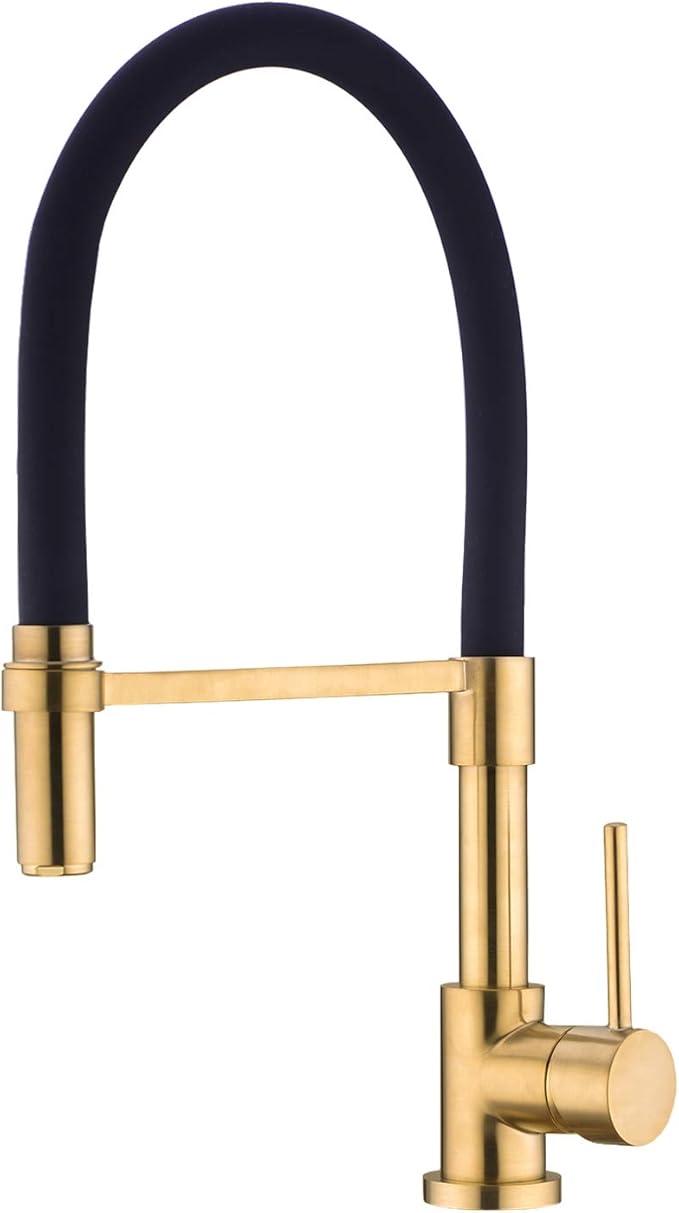 Gold and Black Kitchen Faucet, Kitchen Sink Faucet with Pull Down Spray, Solid Brass Kitchen Faucet with Silicon Hose 360 Swivel