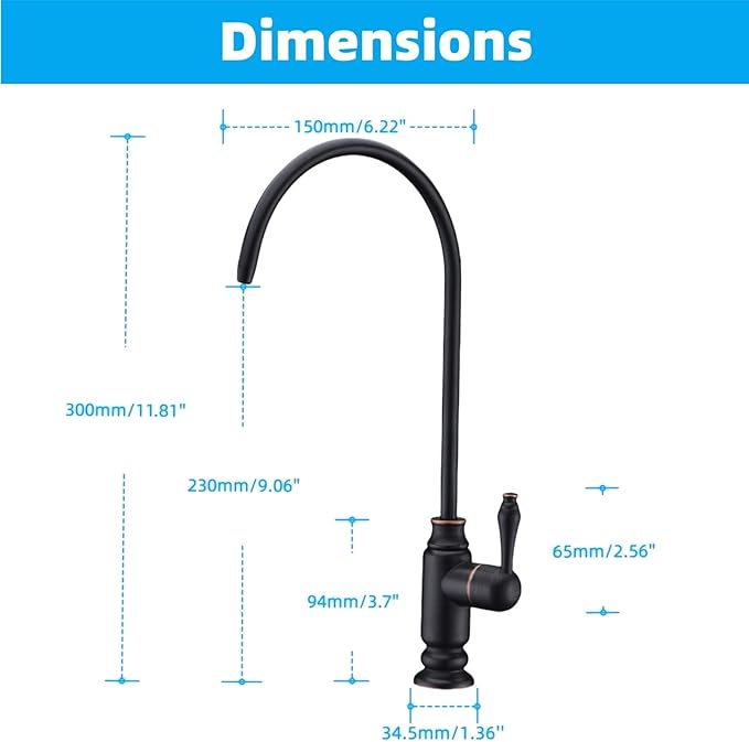 Oil Rubbed Bronze Water Drinking Faucet Water Filter Faucet Fits Most RO Units or Water Filtration System Brass Body Sink Water Filtration Faucet