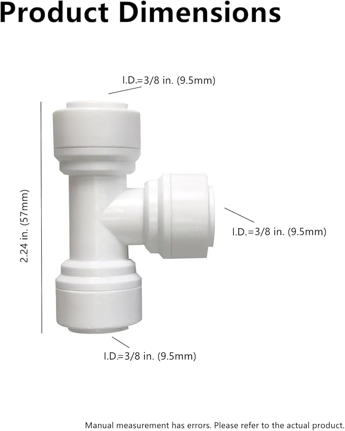 3/8 inch Tee Connector Push to Connect Fittings Plastic Quick Fitting for water purification&RO System (5, 3/8" Tube O.D.X3/8" Tube O.D.X 3/8" Tube O.D.)