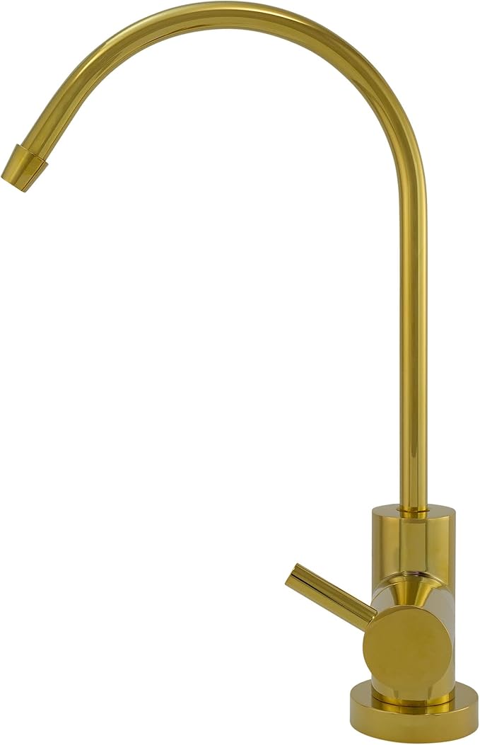 Non-airgap RO Faucet Reverse Osmosis Drinking Water Filtration System Water Dispenser Spout (Bright Gold). Euro Style with Faucet Wrench. NSF Certified.