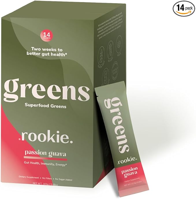Rookie Wellness Greens + Superfoods - Greens Superfoods Powder Drink Made with Whole Food Sourced Ingredients Contains Vitamins, Probiotics, Antioxidants, and Baobab Fiber (14 Servings, Passion Guava)
