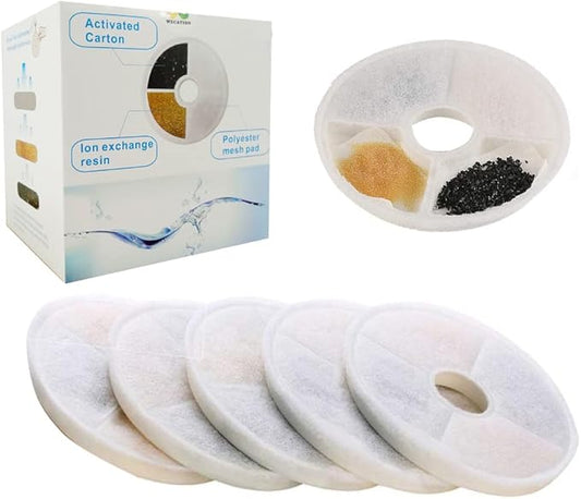 12 Pack Replacement Filters Compatible with Catit Flower Fountain/Stainless Steel, No Plastic Case, 40% More Activated Carbon, Dual-Action Design