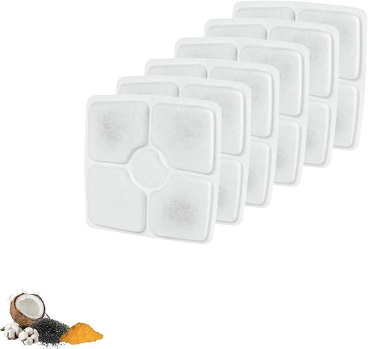 NISPIRA Triple Filtration Charcoal Water Filter Replacements for Veken 84oz/2.5L Pet Cat Dog Water Fountain, 6 Pack