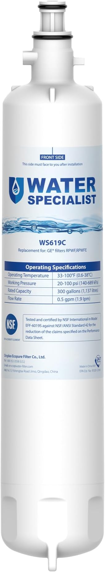 Waterspecialist WS619C Replacement for RPWFE®, RPWF (Built-in CHIP) Refrigerator Water Filter, Compatible with GYS22GMNES, GYE22HSKSS, PYE22PELDS, GFE26GMKES, GFE26GGHWW, GFE28GYNFS, PFE28KYNFS