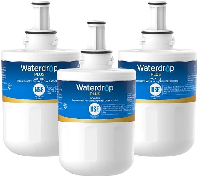 Waterdrop Plus DA29-00003G NSF 401 Refrigerator Water Filter, Replacement for Samsung DA29-00003B, DA29-00003A, Aqua-Pure Plus, HAFCU1, RFG237AARS, RS22HDHPNSR, 3 Filters (Package May Vary)