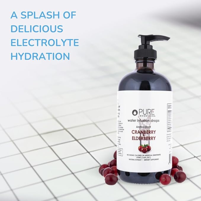 Pure Inventions - Cranberry & Elderberry Water Infusion Drops - Antioxidants & Electrolytes -Health & Wellness Drink -Immunity Support -Sugar Free, Zero Calorie, No Artificial Sweeteners -500 Servings