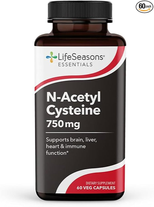 LifeSeasons Essentials N-Acetyl Cysteine (NAC) - Supports Brain, Liver, Heart & Immune Function - Detoxification Supplement - Boosts Immunity & Kidney Health - 60 Capsules