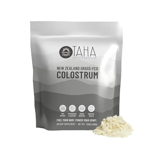 Taha Health & Nutrition Bovine Colostrum, Natural, Undiluted, First Milk | Supports Immune & Gut Health | Non-GMO, Grass-Fed, Free-Range New Zealand Dairy, 7.05 OZ (200g), ~133 Servings