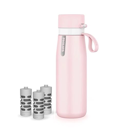 PHILIPS Water Bottle with Filter, Filter Water Bottle Stainless Steel with GoZero Everyday BPA-Free Tap Water Filter, Water Filter Bottle Keep Drink Cold 24 Hours, 3 Filters for 120 gal / 6 Months