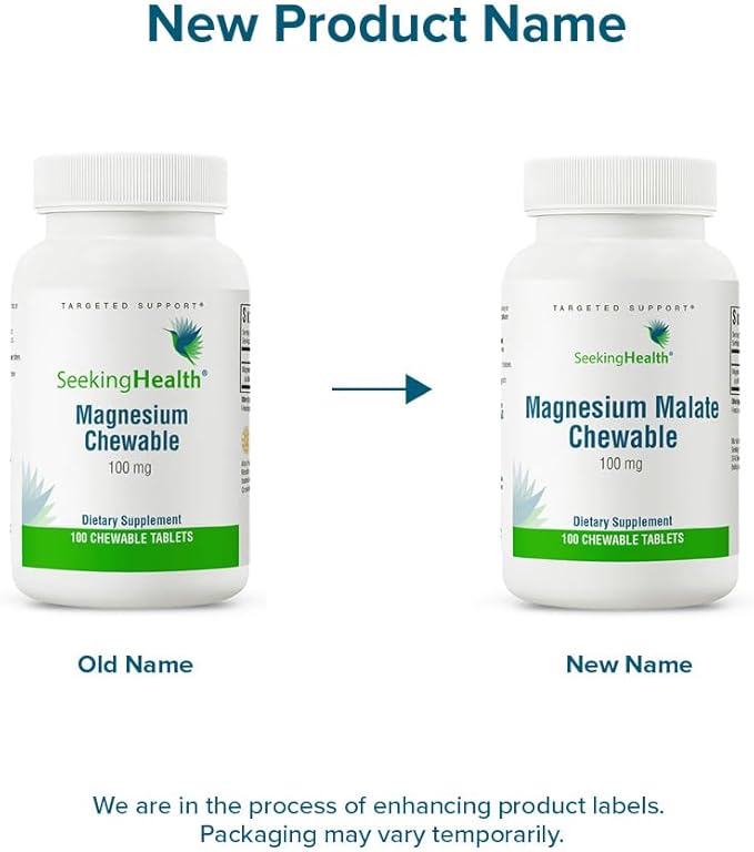 Seeking Health Magnesium Malate Chewable Tablet, 100 mg Dimagnesium Malate Supplement to Support Sleep and Balanced Mood, High-Absorption Chelated Magnesium, Vegan & Vegetarian (100 lozenges)