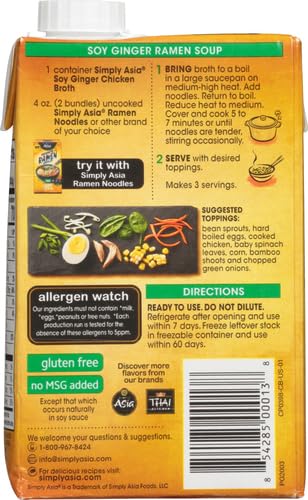 Simply Asia Japanese Inspired Ramen Soy Ginger Chicken Broth, 26 fl oz (Pack of 2)