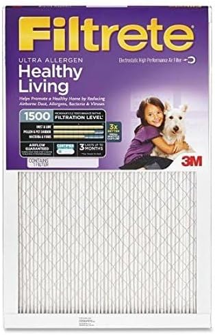 Filtrete 18x30x1 AC Furnace Air Filter, MERV 12, MPR 1500, CERTIFIED asthma & allergy friendly, 3 Month Pleated 1-Inch Electrostatic Air Cleaning Filter, 6-Pack (Actual Size 17.81x29.81x0.78 in)