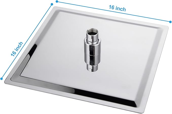 Lordear 16 Inch Rainfall Shower Head Solid Square Ultra Thin 304 Stainless Steel Polish Chrome Rain Shower Head Waterfall Full Body Coverage with Silicone Nozzle