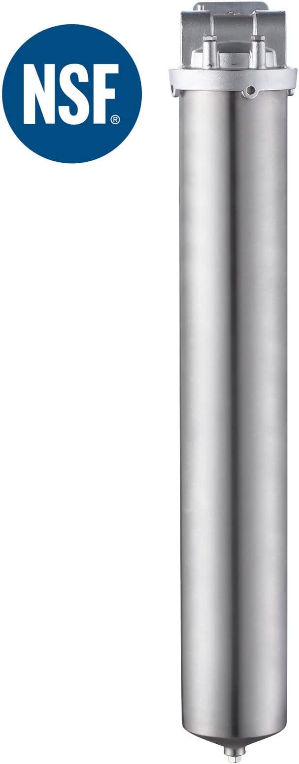 Amwater NSF/ANSI 42 Certification Stainless Steel Filter Housing for 20" Filter Cartridge, 1" NPT Water Filter Housing for Whole House Water Purification of Stainless Steel 304