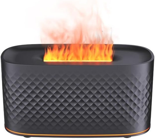 Flame Diffuser Humidifier for Essential Oils - Fire Ultrasonic Aroma Diffusers, USB Personal Desktop Quiet Cool Mist Small Humidifier with Auto-Off for Home Office Bedroom (Black)