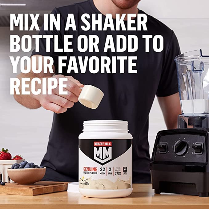 Muscle Milk Genuine Protein Powder, Banana Crème, 1.93 Pounds, 13 Servings, 32g Protein, 4g Sugar, Calcium, Vitamins A, C & D, NSF Certified for Sport, Energizing Snack, Packaging May Vary