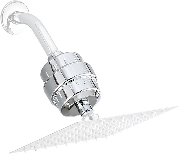 Shower Filter for Hard Water Two Replacement Cartridge High Output Shower Water Filter Silver Remove Chlorine and Fluoride(Silver)