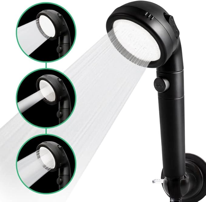 Original StoneStream® EcoPower Shower Head System — Spa Like Ionic Vitamin C Filter to Soften Water, Increase Pressure & Save Water — Showerhead With 3 Spray Settings — Matte Black