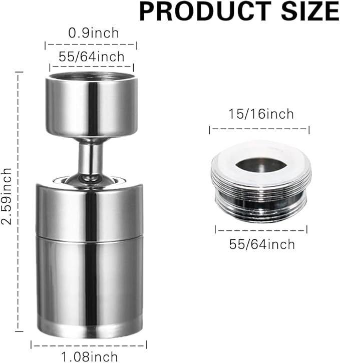 2 Pack Sink Faucet Aerator 360 Degree Swivel Kitchen Faucet Sprayer Attachment,Dual Water Flow Modes, 55/64 Inch-27UNS Female Thread,15/16 Inch-27UNS Male Thread Adapters