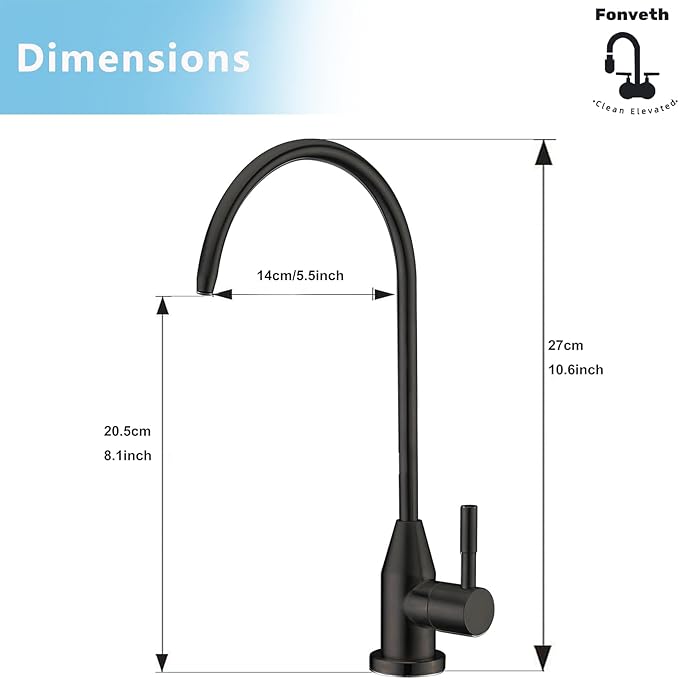 Drinking Water Faucet, Black RO Faucet Modern for Under Sink Water Filter System Non-Air Gap 360-degree Swivel Spout