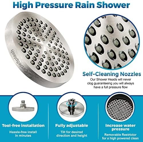 High Pressure Shower Head - Anti-Clogging Silicone Nozzles - 2.5 GPM Removable Restrictor - Easy to Clean Adjustable Replacement - easy to install with Plumbers Tape - 6 inch - Brushed Nickel Finish