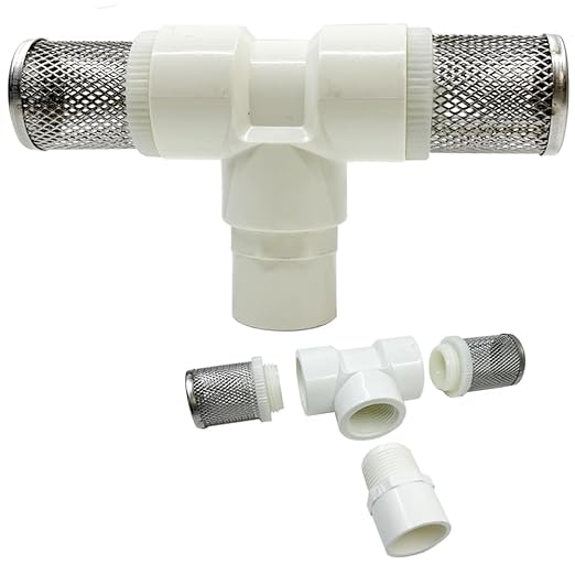 3/4" T Strainers Steel Filter Cover Connected to 3/4" PVC DN20 Water Pipe, Suction Hose T Strainer Used to Remove Debris and Reduce Solid Entry