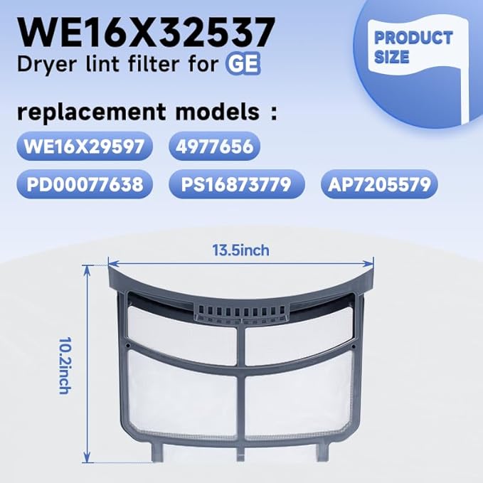 WE16X32537 Dryer Lint Filter Compatible with GE Dryer, Replacement Part WE16X29597 4977656 PD00077638 PS16873779 AP7205579