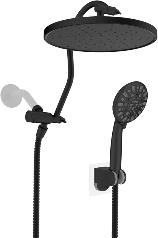 10'' Self-cleaning Rain Shower Head, High Pressure Handheld Shower Head, Showerhead Combo with 12'' Adjustable Curved Shower Extension Arm, 7-Spray, 71'' Hose, Showerhead Holder, Oil-Rubbed Bronze
