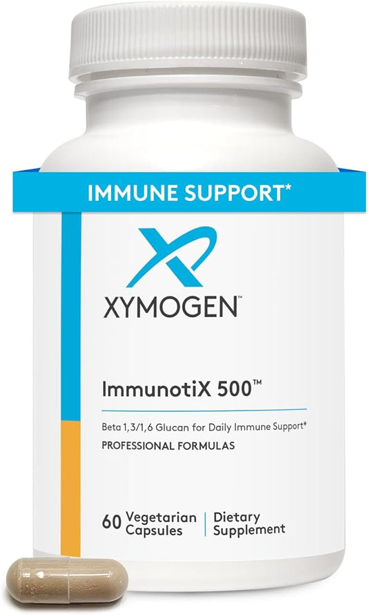 XYMOGEN ImmunotiX 500 - Supports Healthy Immune Function - Patented 1,3/1,6 Whole Glucan Particle Clinically Tested Worldwide - Beta-Glucan Derived from Saccharomyces cerevisiae (60 Capsules)
