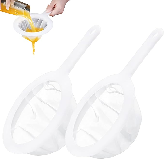 2 Piece Fine Nylon Mesh Strainer Kitchen Food Yogurt Mesh Sieve Plastic Mesh Colander with Handle Mini Brine Shrimp Separation Net for Filtering Juice Milk Soy Coffee Honey Wine Yogurt (120/200 Mesh)