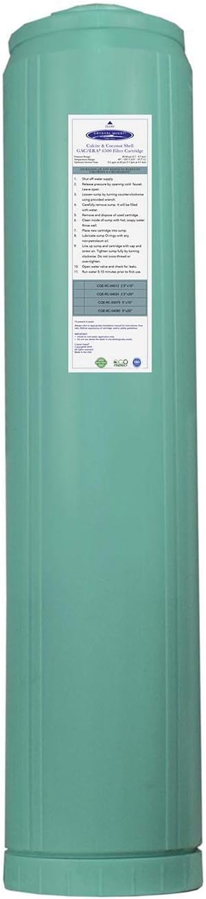 Crystal Quest Calcite & Coconut Shell GAC Water Filter Cartridge – pH Balancing, Dual-Stage Filtration, Removes Impurities, Enhances Taste – Fits Countertop & Inline Systems 4-5/8” x 20”