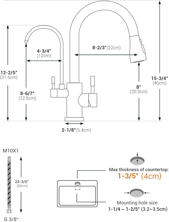 APPASO Kitchen Faucet with Water Filter, Pull Out 3 Way Sink Faucets with Sprayer, High Arch 2 Handle Faucet - 2 in 1 Faucets Brushed Nickel, Without Water Filtration Device