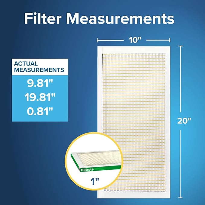 Filtrete 10x20x1 AC Furnace Air Filter, MPR 700, MERV 8, Tough on Pollen, Easy on Airflow, 3-Month Pleated 1-Inch Electrostatic Air Cleaning Filter, 4-Pack (Actual Size 9.81 x 19.81 x 0.81 in)