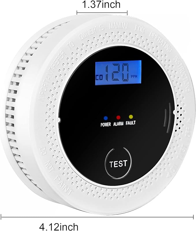3 Pack Smoke and Carbon Monoxide detectors Powered by Batteries, with Digital Display, Smoke and Carbon Dioxide Dual Alarm sensors, Easy to Install Black