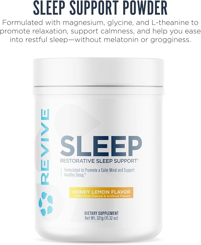 Revive MD Sleep Support Supplement for Adults, Honey Lemon - Sleep Supplements with Magnesium (Glycinate), Inositol, Glycine & L-Theanine - Promotes Relaxation & Sleep Health