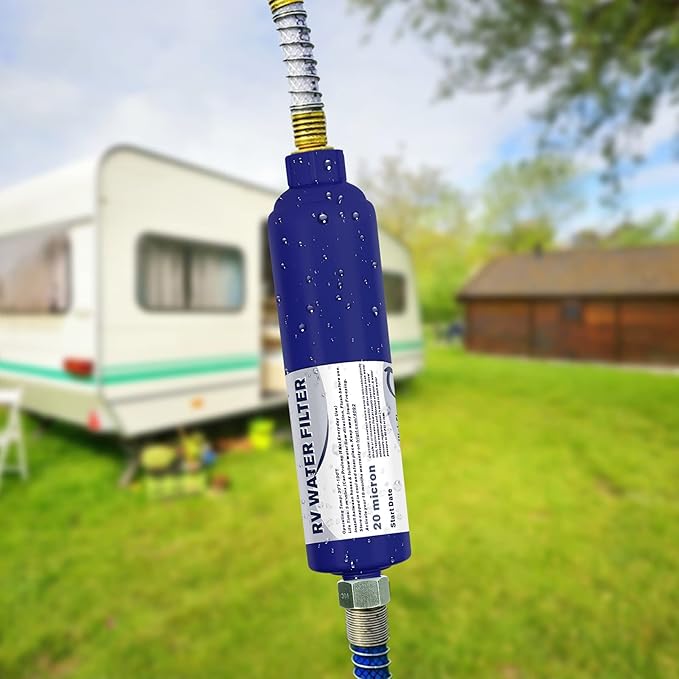PAULINN RV Camper Inline Water Filter, 2 Packs Marine Garden Camping Water Hose KDF Filter Accessories for Boat Trailer Motorhome Gardening Planting Car Washing, Reduces Chlorine, Bad Taste & Odor
