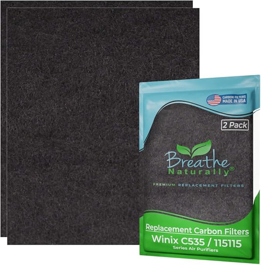 Breathe Naturally Replacement Filters Compatible with Winix C535, Plasmawave 5300, 6300 & Aeramax 300/290 Air Purifiers - Carbon Activated Filter - 12.5” x 16.25” x 0.2” (Pack of 2 Carbon Prefilters)