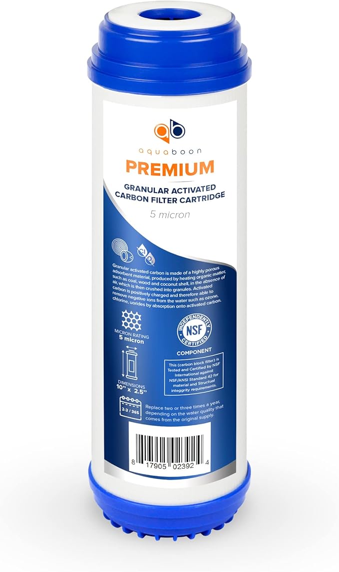 Aquaboon 5 Micron 10 x 2.5 Premium Granular Activated Carbon Water Filter Cartridge Replacement - GAC Filter Compatible with AP117, GAC-10, 6 Pack