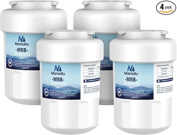 MARRIOTTO Smart Water Filters for Refrigerators NSF 42 Certified Cartridges Compatible with MWF, MWFA, MWFP, GWF, GWFA, 46-9991, HDX FMG-1, WFC1201, 4 Pack