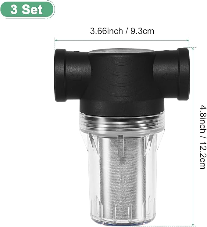 3-Pack Water Pump Strainer with 250 Mesh Stainless Steel Filter Screen, 3/4" Inch Female NPT in-line Strainer for Garden Hose Outdoor RV Water Tank Pressure Washer [Black]