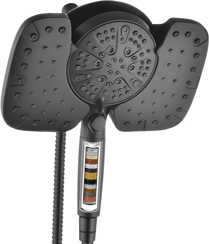 Black Shower Heads with Handheld Spray Combo 2.5GPM: 10” Rainfall Shower Head & Detachable Shower Head, 9 Spray Settings Handheld Shower Head with ON/OFF Switch and 15-Stage Filter