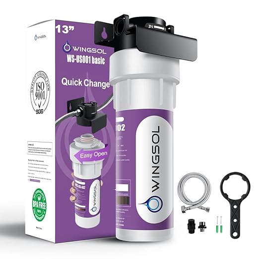WINGSOL Under Sink Water Filter NSF/ANSI 42, Reduce 99.99% Chlorine, PFAS, PFOA/PFOS, Bad Taste & Odor, Sediment, Quick Change, Life Indication, 6K-Gallon Water Filtration System