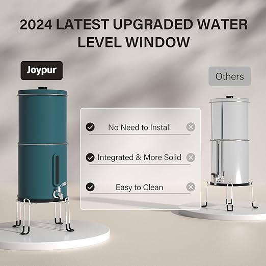 2.25G Gravity Water Filtration System - Water Level Window、NSF/ANSI 42&372 Certification,18/8 Stainless Steel Countertop Water Filter System - Reduce Up to 99.9% Chlorine, for Home, RVing
