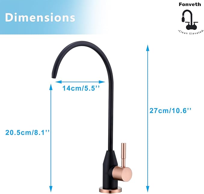 Drinking Water Faucet, Black and Red Copper RO Faucet Stainless Steel for Under Sink Water Filter System Reverse Osmosis Non-Air Gap for Kitchen