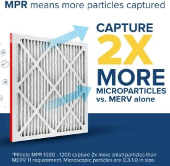 Filtrete 16x24x1 AC Furnace Air Filter, MERV 11, MPR 1000, Micro Allergen Defense, 3-Month Pleated 1-Inch Electrostatic Air Cleaning Filter, 4 Pack (Actual Size 4-Pack 23.813x15.813x0.656 in)