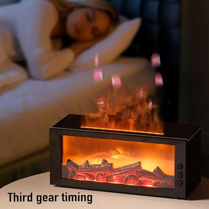 Fireplace Flame Diffuser & Humidifier – Ultrasonic Essential Oil Mist Maker with Remote, 7-Color LED Light, Bonfire Atmosphere for Home, Bedroom, Office (Black)