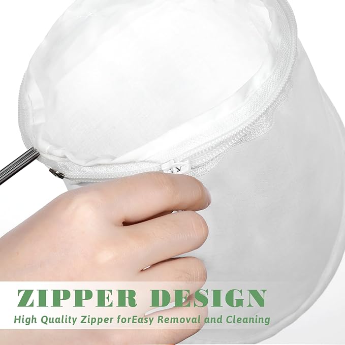 3 PCS Fine Mesh Strainer Bags with Handle, Reusable Cheese Cloth Bag with Zipper, Food Grade Filter for Coffee Soy Thai Tea, Yogurt Nut Milk and Soup