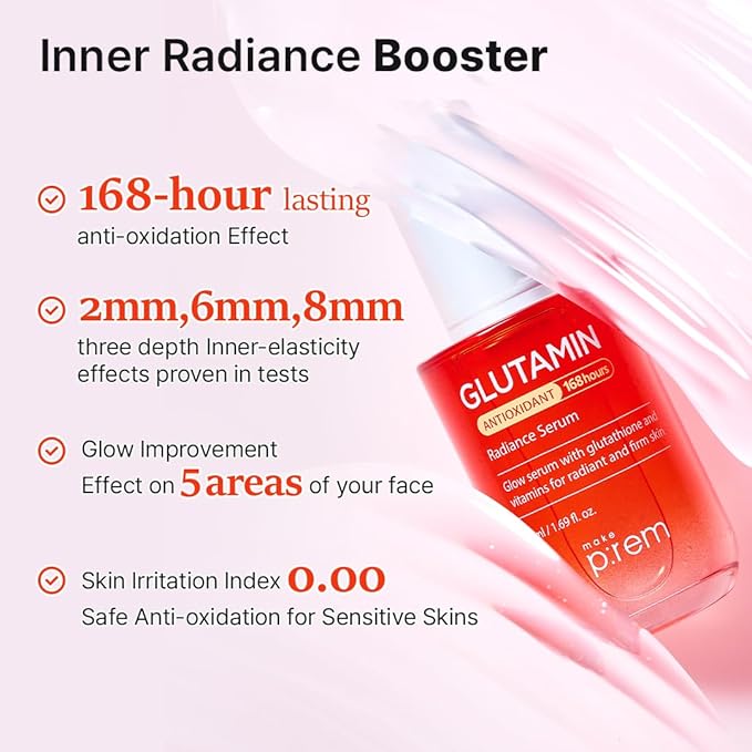 MAKE P:REM Glutamin Antioxidant Radiance Serum, Dark Spot Serum with Glutathione & Vitamins, Korean Skin Care, 1.69 Fl. Oz., 50ml